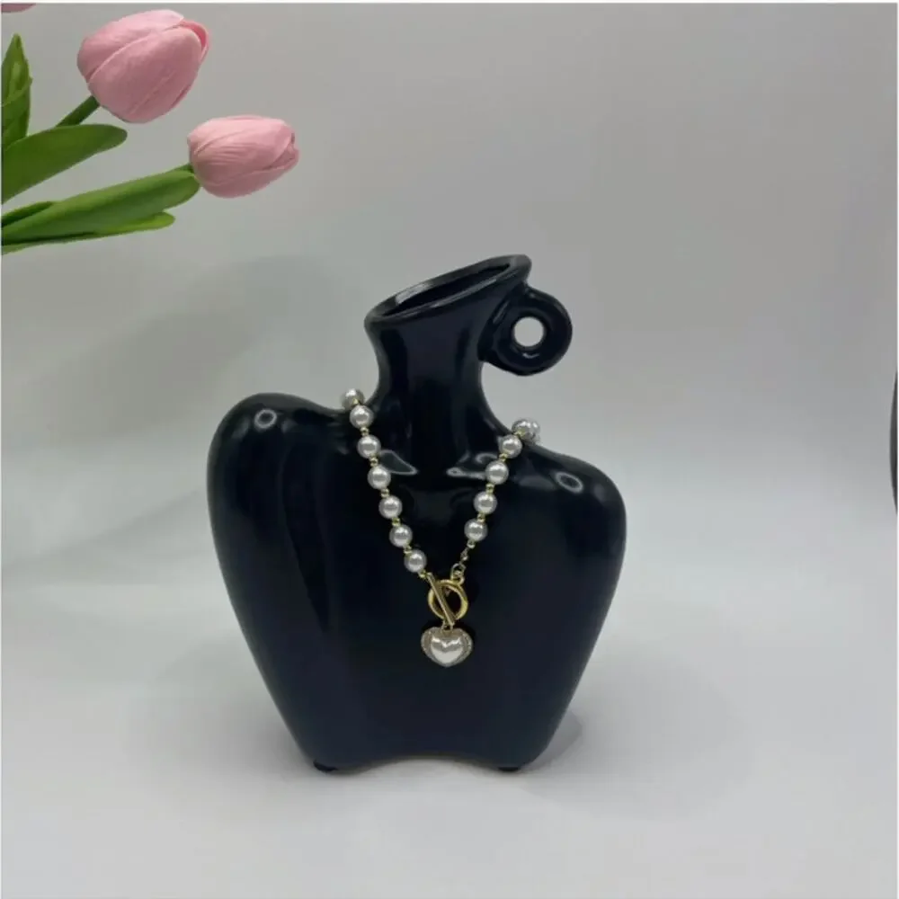 Modern Minimalist Ceramic Vase with Decor Necklace for Home Decor